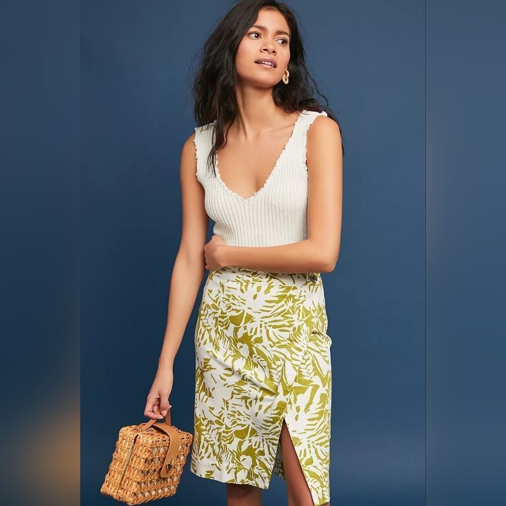 Maeve Summer Denim Cotton Daintree Pencil Skirt W Slit Size M Us 8